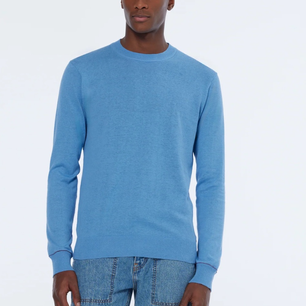 NEW Scotch & Soda Linen-Blend Regular Fit Crewneck Pullover in‎ Lake Blue - Picture 2 of 14